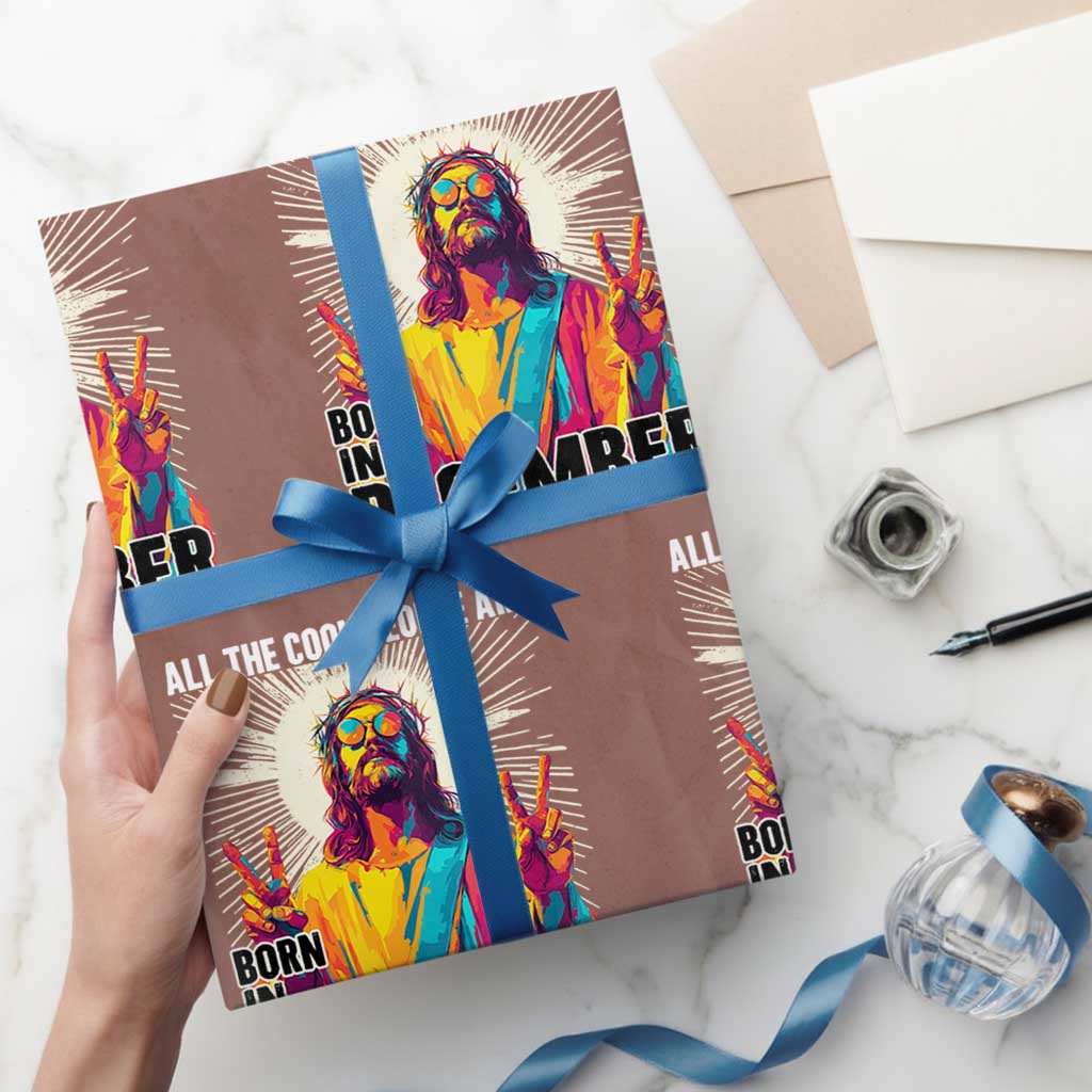 All the Cool People Are Born in December Wrapping Paper Roll Funny Trippy Neon Jesus Birthday Meme TS02 Mocha Print Your Wear