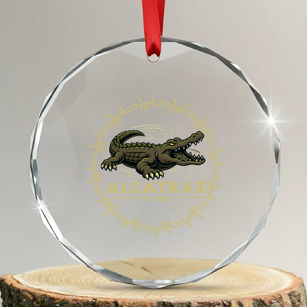 Alligator Alcatraz 2025 Crystal Glass Ornament Gator Lockdown Political Satire Barbed Wire Swamp Humor TS02 Transparent Glass 3'' Circle Print Your Wear