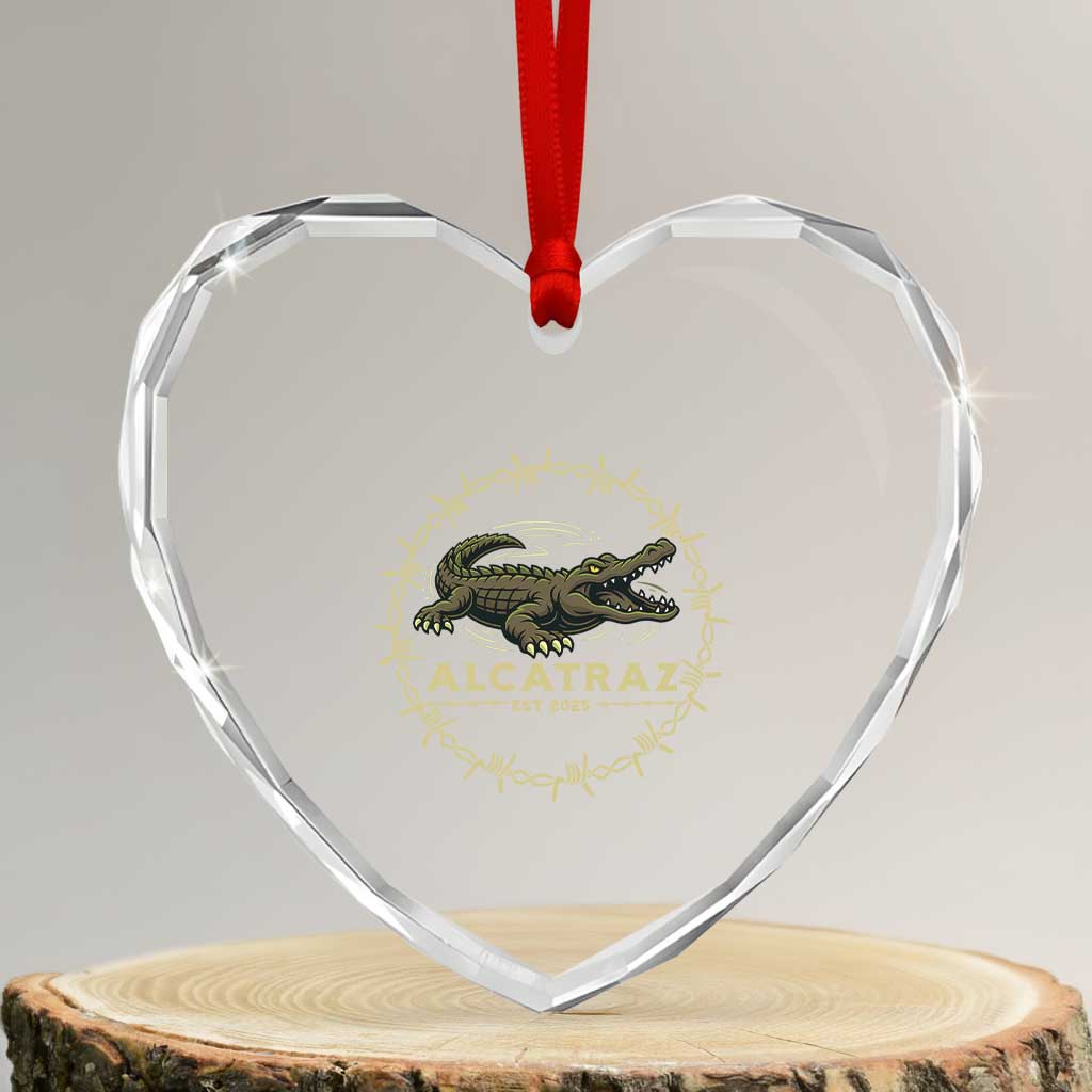 Alligator Alcatraz 2025 Heart Crystal Glass Ornament Gator Lockdown Political Satire Barbed Wire Swamp Humor TS02 Transparent Glass 3'' Heart Print Your Wear