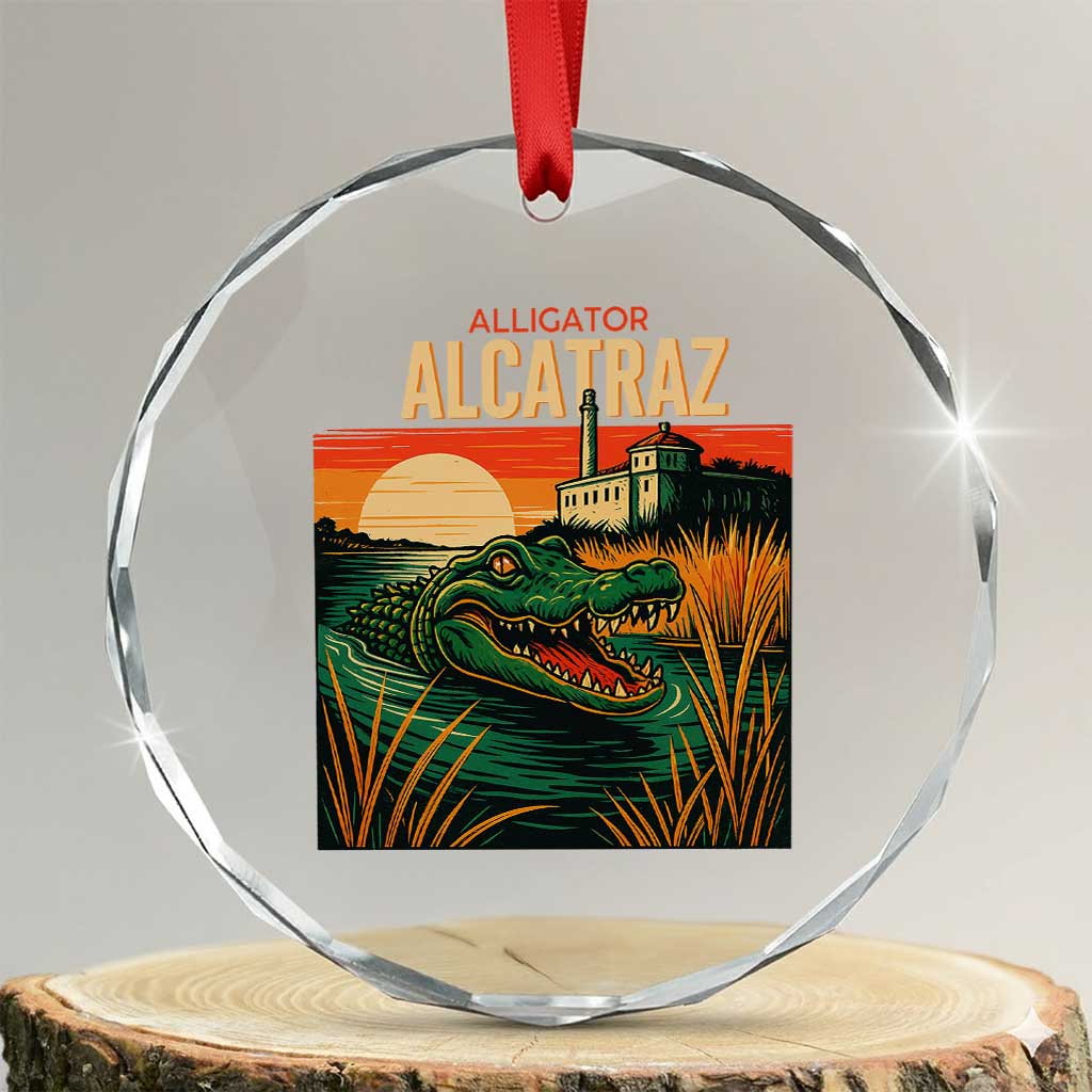 Alligator Alcatraz Crystal Glass Ornament Retro Florida Swamp Political Prison TS02 Transparent Glass 3'' Circle Print Your Wear