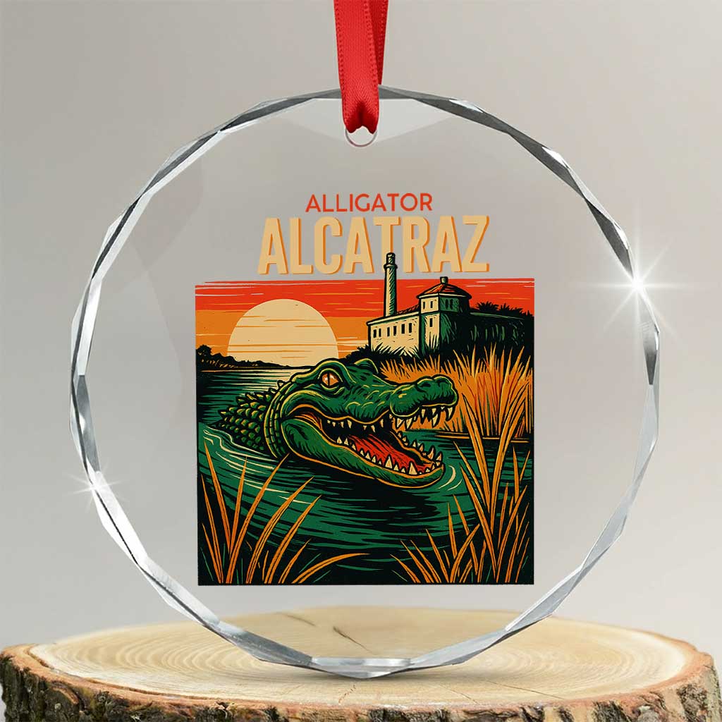 Alligator Alcatraz Crystal Glass Ornament Retro Florida Swamp Political Prison TS02 Transparent Glass 3'' Circle Print Your Wear