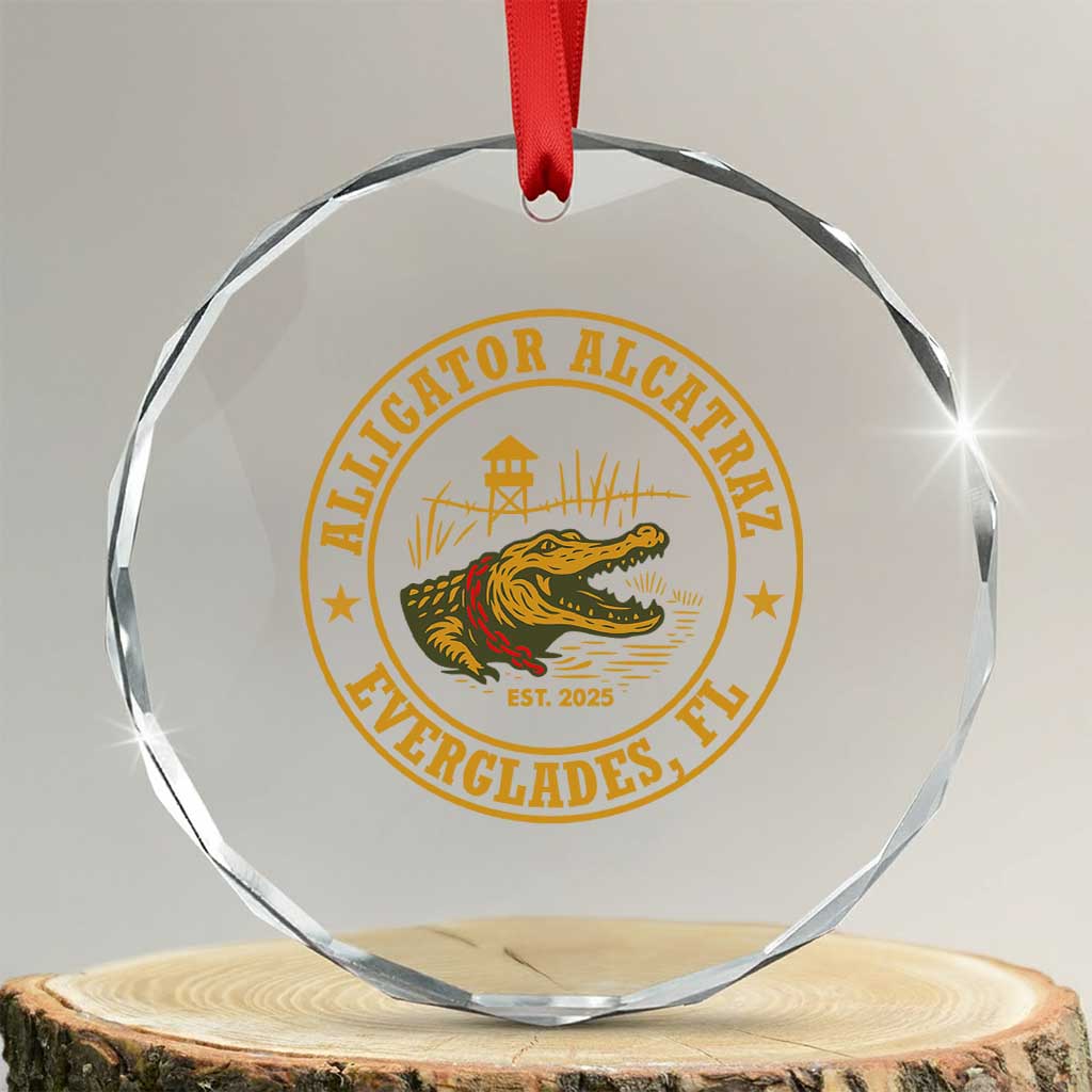 Alligator Alcatraz Everglades FL Crystal Glass Ornament Vintage Political Satire Swamp Prison Humor TS02 Transparent Glass 3'' Circle Print Your Wear