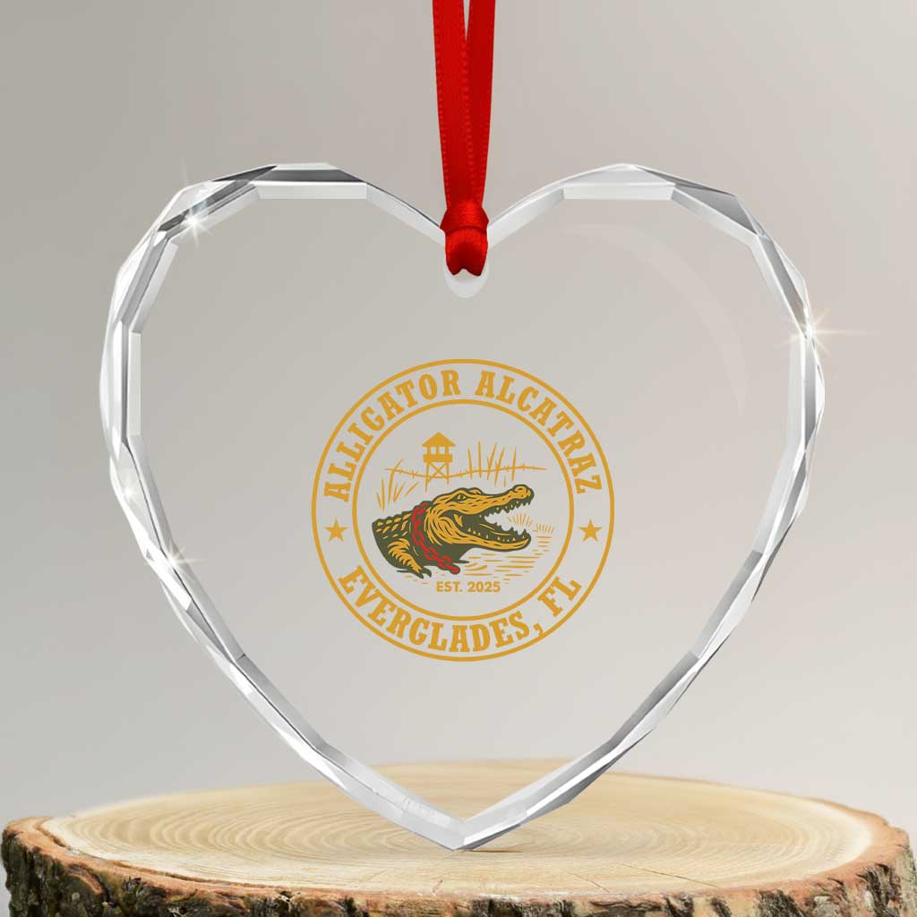 Alligator Alcatraz Everglades FL Heart Crystal Glass Ornament Vintage Political Satire Swamp Prison Humor TS02 Transparent Glass 3'' Heart Print Your Wear