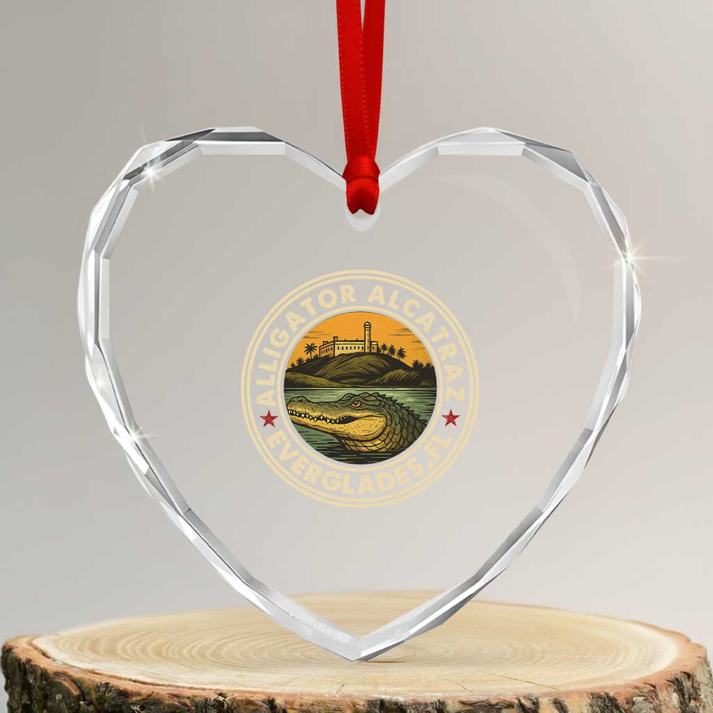 Alligator Alcatraz Everglades Florida Heart Crystal Glass Ornament Vintage Political Satire Retro TS02 Transparent Glass 3'' Heart Print Your Wear
