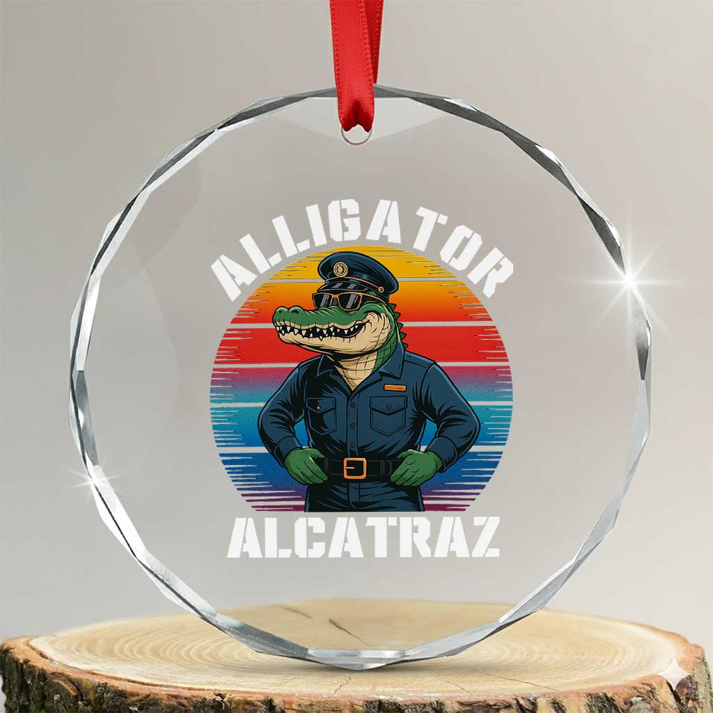 Alligator Alcatraz Florida Crystal Glass Ornament Funny Gator Cop Political Humor Retro Sunset TS02 Transparent Glass 3'' Circle Print Your Wear