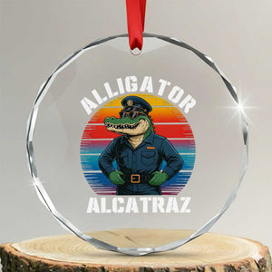 Alligator Alcatraz Florida Crystal Glass Ornament Funny Gator Cop Political Humor Retro Sunset TS02 Transparent Glass 3'' Circle Print Your Wear