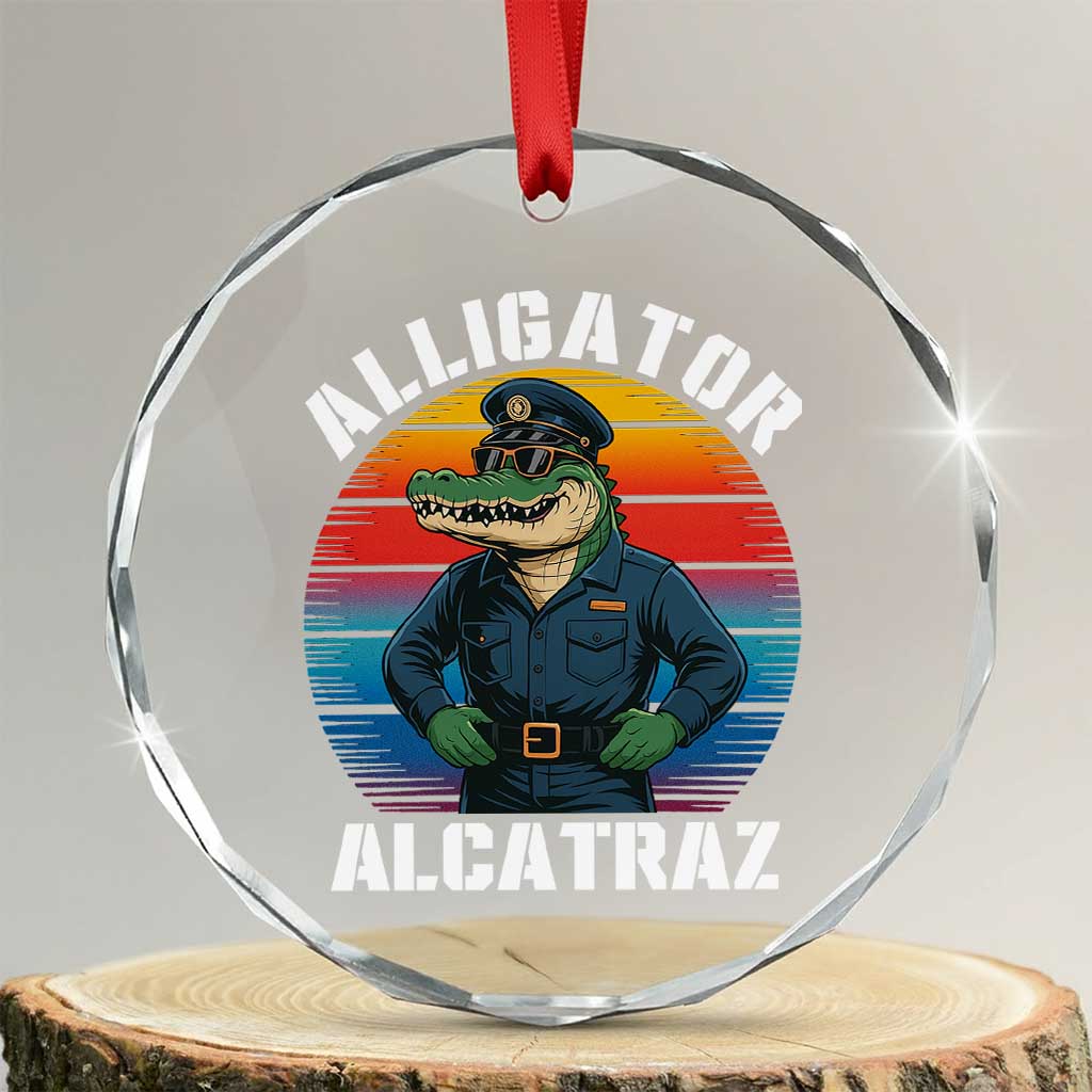 Alligator Alcatraz Florida Crystal Glass Ornament Funny Gator Cop Political Humor Retro Sunset TS02 Transparent Glass 3'' Circle Print Your Wear