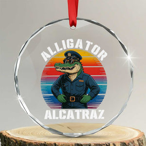 Alligator Alcatraz Florida Crystal Glass Ornament Funny Gator Cop Political Humor Retro Sunset TS02 Transparent Glass 3'' Circle Print Your Wear