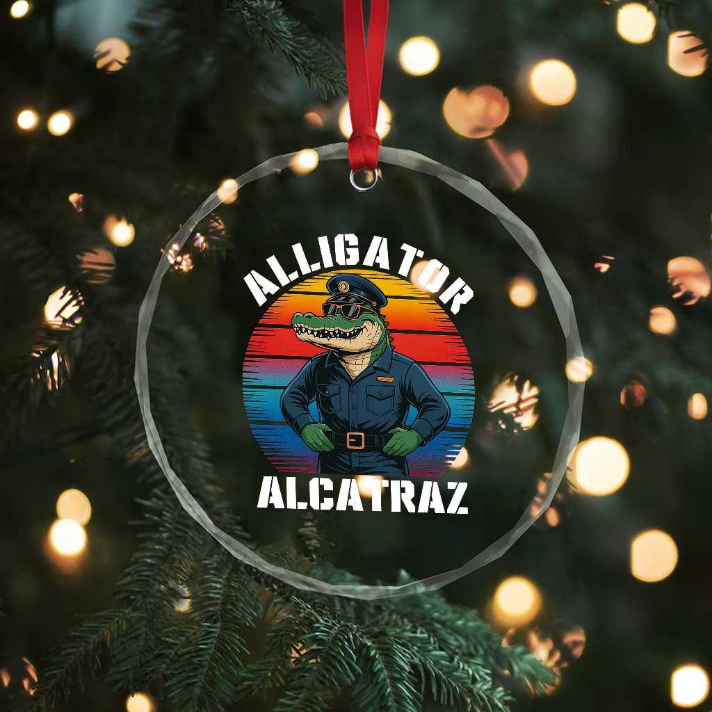 Alligator Alcatraz Florida Crystal Glass Ornament Funny Gator Cop Political Humor Retro Sunset TS02 Print Your Wear