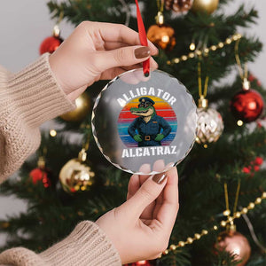 Alligator Alcatraz Florida Crystal Glass Ornament Funny Gator Cop Political Humor Retro Sunset TS02 Print Your Wear