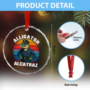 Alligator Alcatraz Florida Crystal Glass Ornament Funny Gator Cop Political Humor Retro Sunset TS02 Print Your Wear