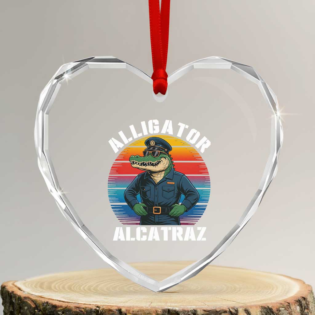Alligator Alcatraz Florida Heart Crystal Glass Ornament Funny Gator Cop Political Humor Retro Sunset TS02 Transparent Glass 3'' Heart Print Your Wear