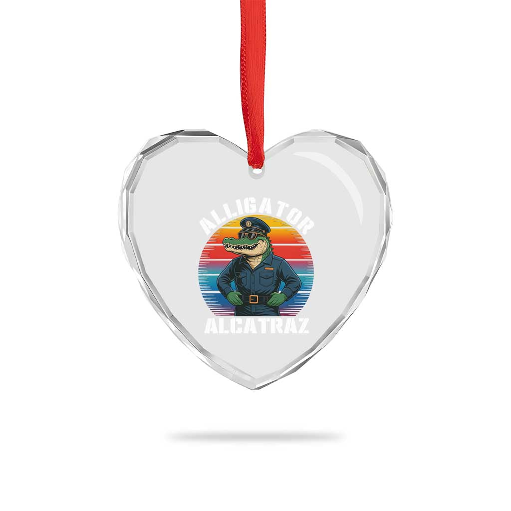 Alligator Alcatraz Florida Heart Crystal Glass Ornament Funny Gator Cop Political Humor Retro Sunset TS02 Print Your Wear