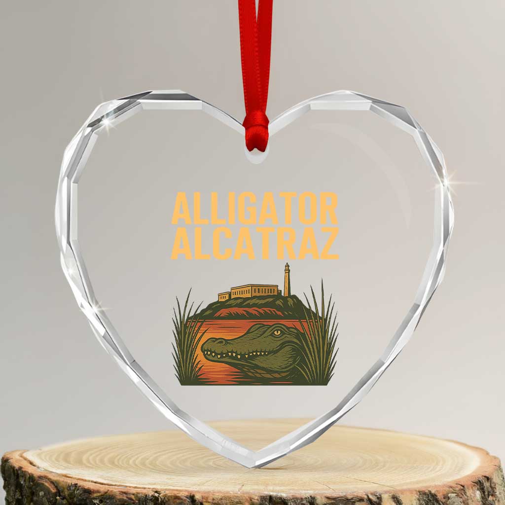 Alligator Alcatraz Florida Heart Crystal Glass Ornament Political Swamp Prison Dark Humor TS02 Transparent Glass 3'' Heart Print Your Wear