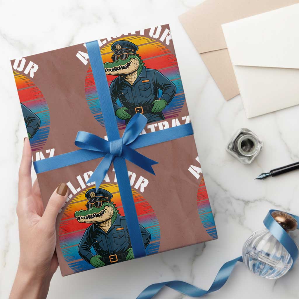 Alligator Alcatraz Florida Wrapping Paper Roll Funny Gator Cop Political Humor Retro Sunset TS02 Mocha Print Your Wear