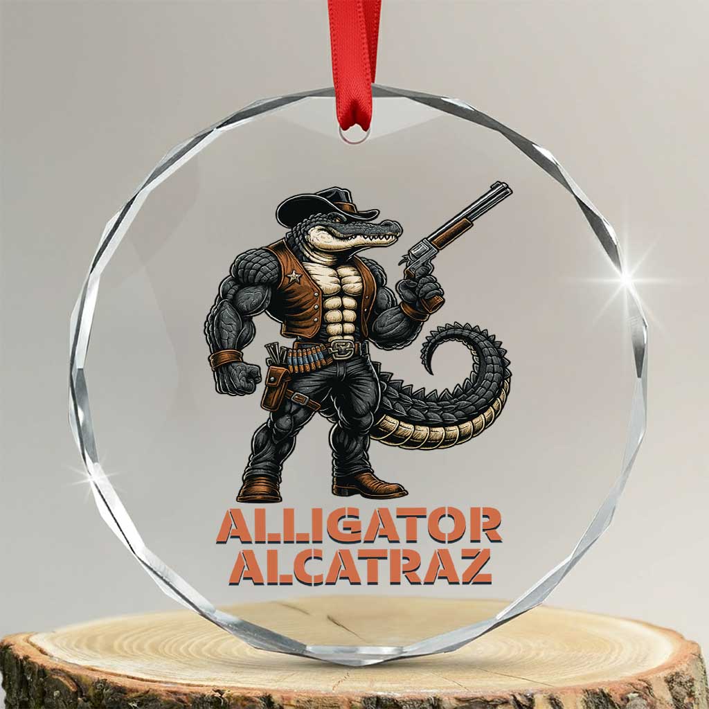Alligator Alcatraz Gunslinger Crystal Glass Ornament Swamp Outlaw Satire Patriotic Rebel TS02 Transparent Glass 3'' Circle Print Your Wear