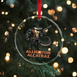 Alligator Alcatraz Gunslinger Crystal Glass Ornament Swamp Outlaw Satire Patriotic Rebel TS02 Print Your Wear