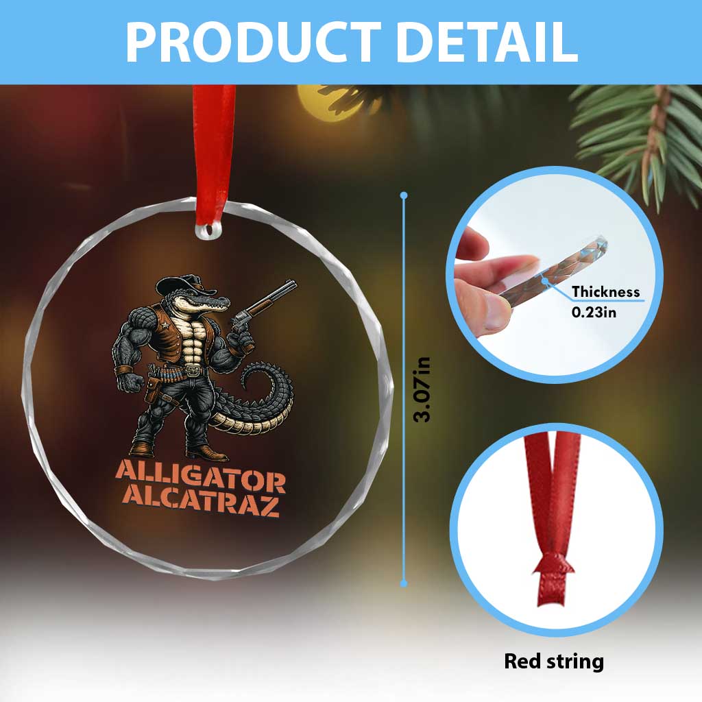 Alligator Alcatraz Gunslinger Crystal Glass Ornament Swamp Outlaw Satire Patriotic Rebel TS02 Print Your Wear