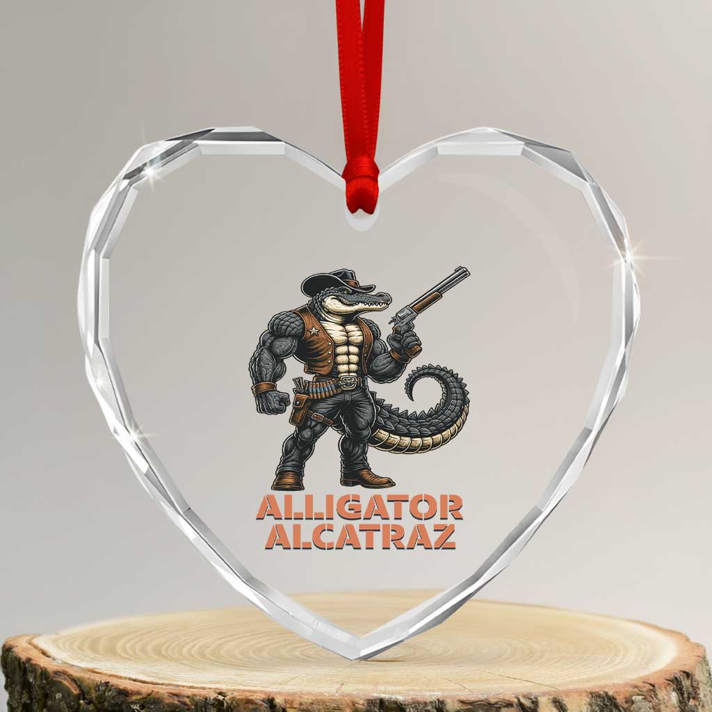 Alligator Alcatraz Gunslinger Heart Crystal Glass Ornament Swamp Outlaw Satire Patriotic Rebel TS02 Transparent Glass 3'' Heart Print Your Wear