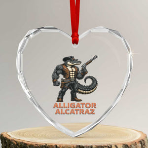 Alligator Alcatraz Gunslinger Heart Crystal Glass Ornament Swamp Outlaw Satire Patriotic Rebel TS02 Transparent Glass 3'' Heart Print Your Wear