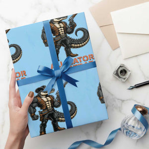 Alligator Alcatraz Gunslinger Wrapping Paper Roll Swamp Outlaw Satire Patriotic Rebel TS02 Light Blue Print Your Wear