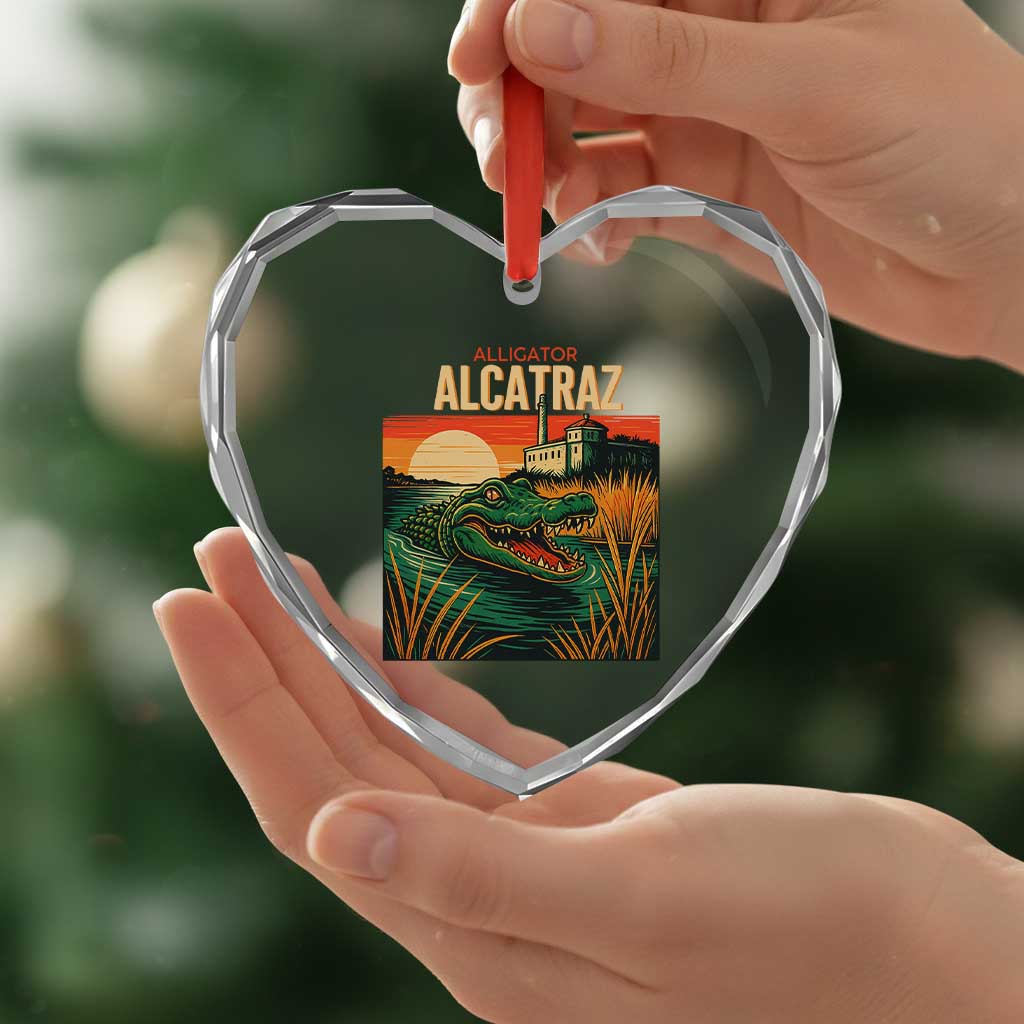 Alligator Alcatraz Heart Crystal Glass Ornament Retro Florida Swamp Political Prison TS02 Print Your Wear