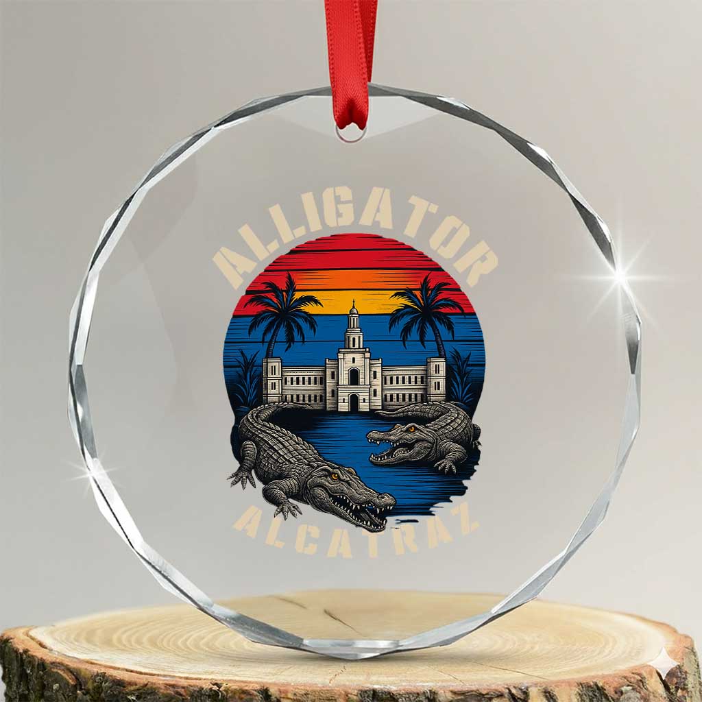 Alligator Alcatraz Political Crystal Glass Ornament Florida Prison State Retro Sunset TS02 Transparent Glass 3'' Circle Print Your Wear
