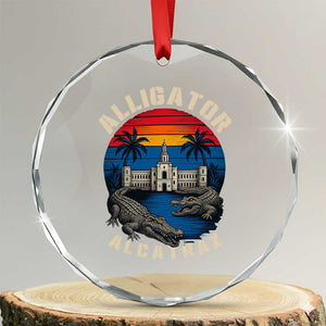Alligator Alcatraz Political Crystal Glass Ornament Florida Prison State Retro Sunset TS02 Transparent Glass 3'' Circle Print Your Wear