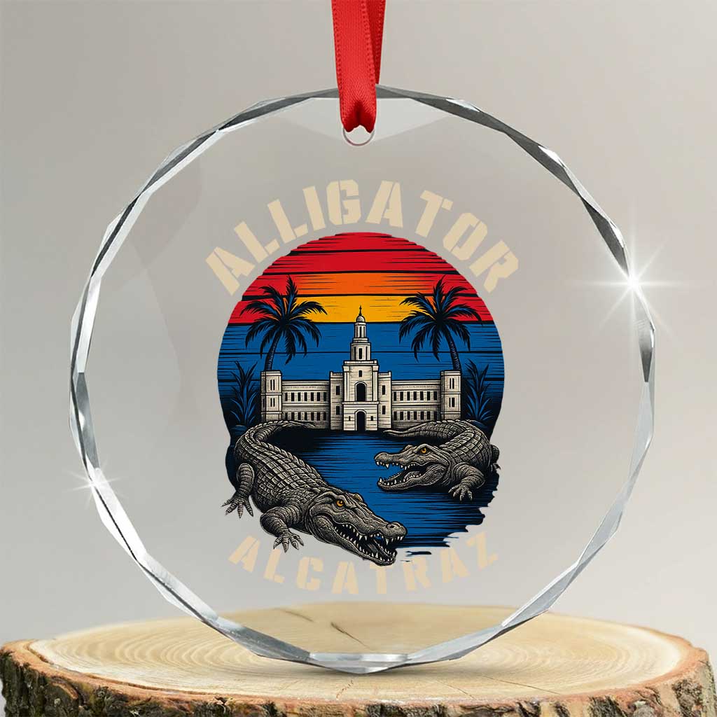 Alligator Alcatraz Political Crystal Glass Ornament Florida Prison State Retro Sunset TS02 Transparent Glass 3'' Circle Print Your Wear