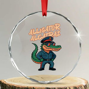 Alligator Alcatraz Political Crystal Glass Ornament Funny Florida Gator Cop with Attitude TS02 Transparent Glass 3'' Circle Print Your Wear