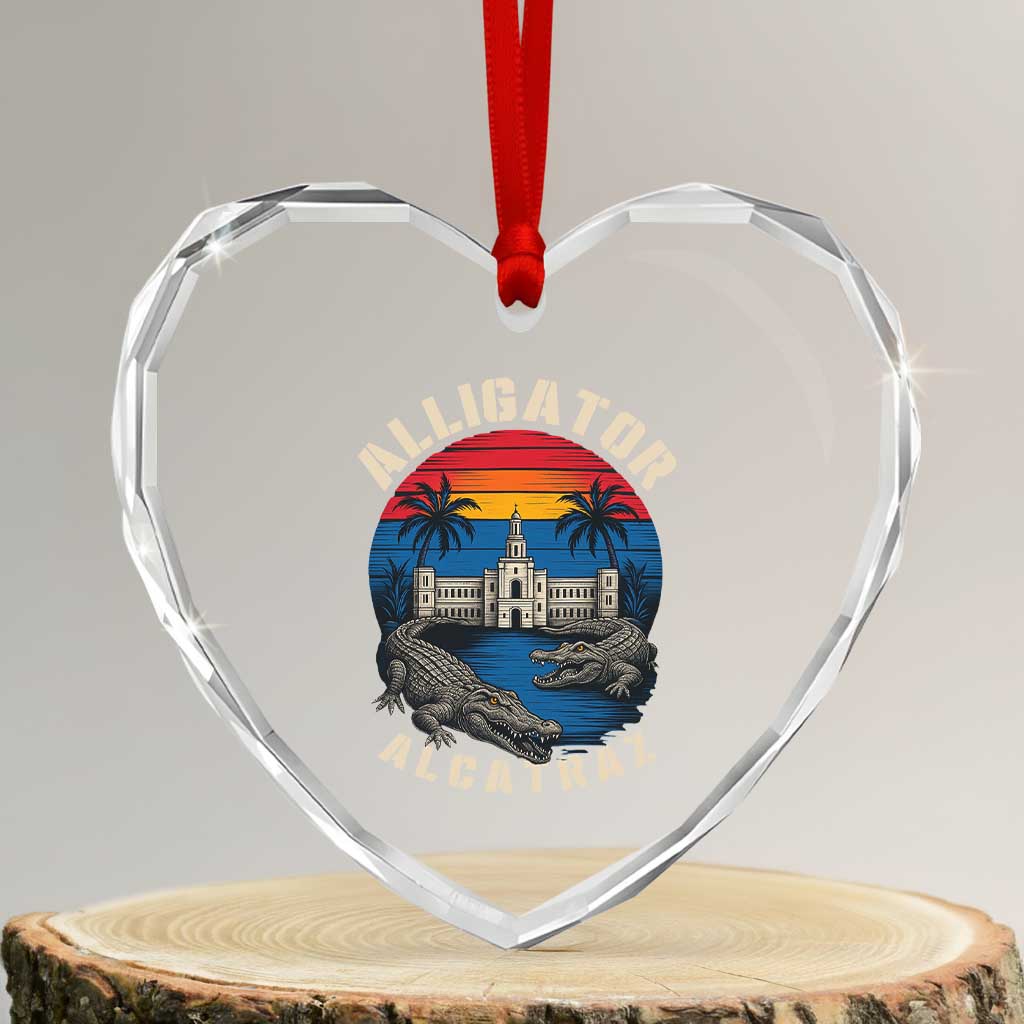 Alligator Alcatraz Political Heart Crystal Glass Ornament Florida Prison State Retro Sunset TS02 Transparent Glass 3'' Heart Print Your Wear