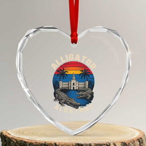 Alligator Alcatraz Political Heart Crystal Glass Ornament Florida Prison State Retro Sunset TS02 Transparent Glass 3'' Heart Print Your Wear