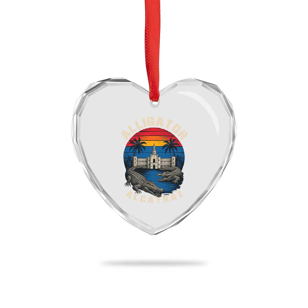 Alligator Alcatraz Political Heart Crystal Glass Ornament Florida Prison State Retro Sunset TS02 Print Your Wear