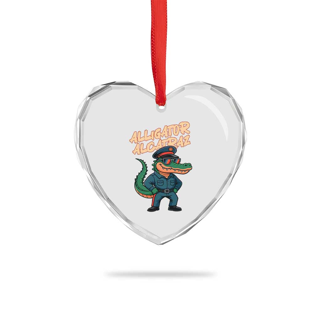 Alligator Alcatraz Political Heart Crystal Glass Ornament Funny Florida Gator Cop with Attitude TS02 Print Your Wear