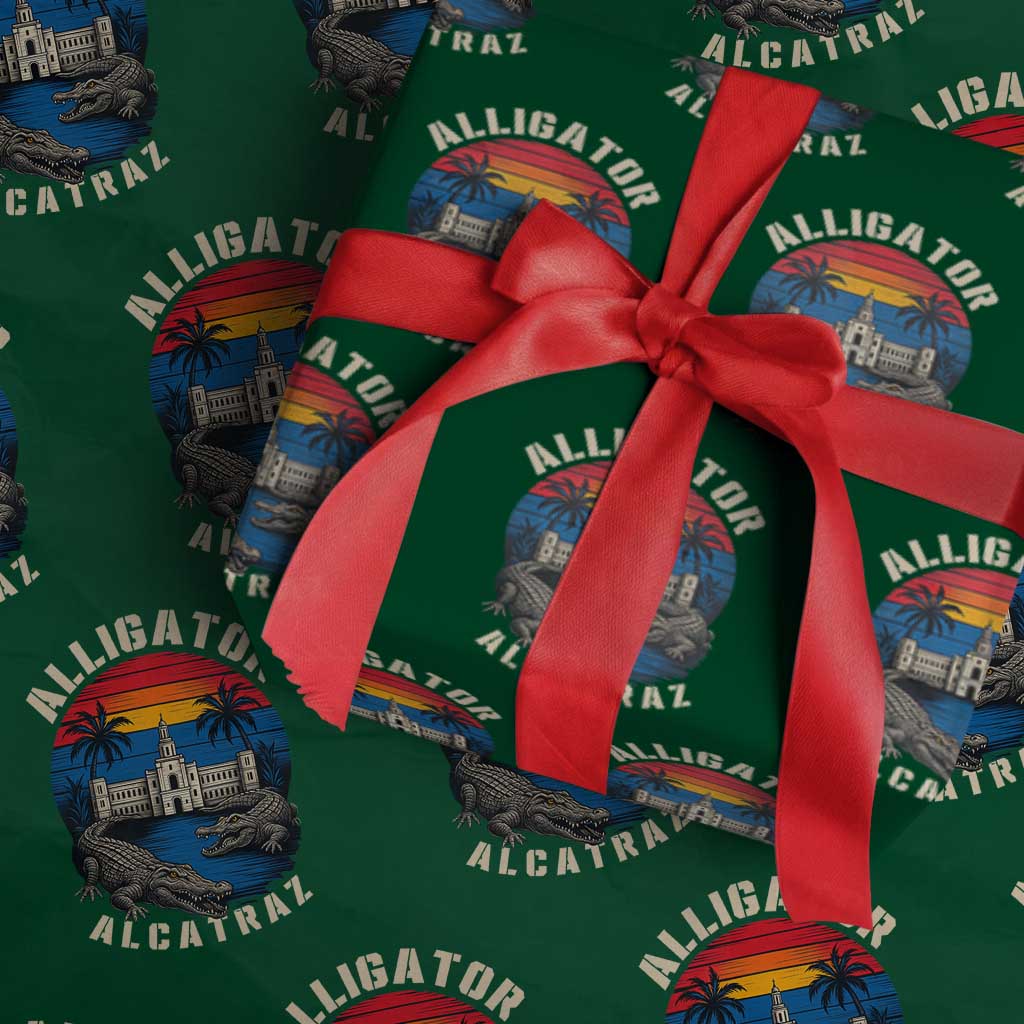 Alligator Alcatraz Political Wrapping Paper Roll Florida Prison State Retro Sunset TS02 Green Print Your Wear