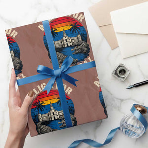Alligator Alcatraz Political Wrapping Paper Roll Florida Prison State Retro Sunset TS02 Mocha Print Your Wear