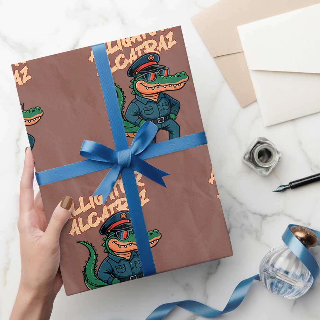 Alligator Alcatraz Political Wrapping Paper Roll Funny Florida Gator Cop with Attitude TS02 Mocha Print Your Wear