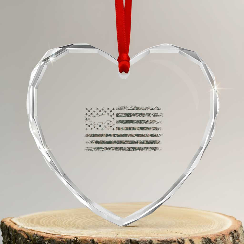 Alligator Hunting Camo American Flag Heart Crystal Glass Ornament Louisiana Bayou Hunter Gift