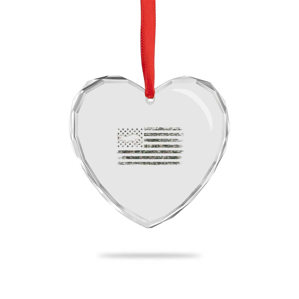 Alligator Hunting Camo American Flag Heart Crystal Glass Ornament Louisiana Bayou Hunter Gift