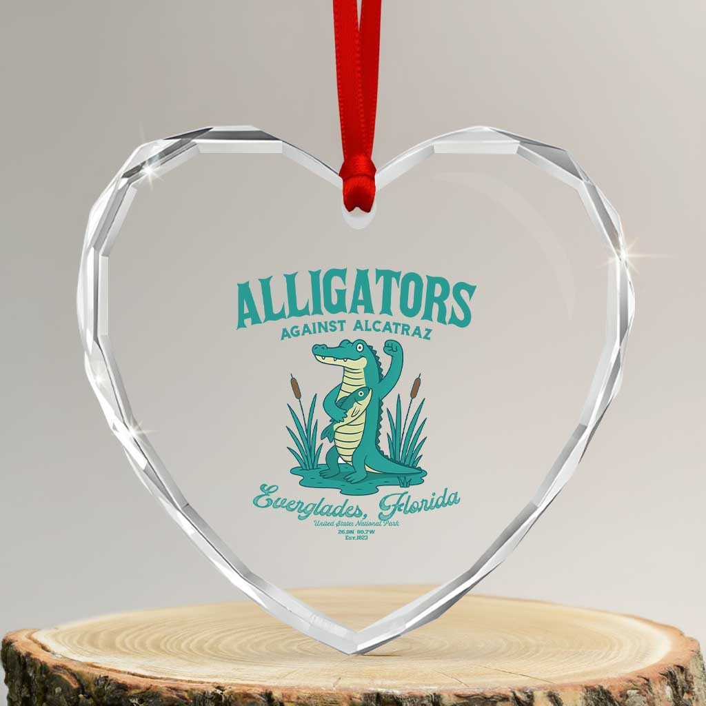 Alligators Against Alcatraz Heart Crystal Glass Ornament Everglades Florida for Human Rights TS02 Transparent Glass 3'' Heart Print Your Wear