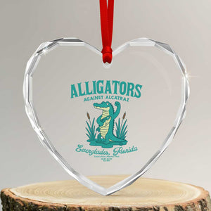Alligators Against Alcatraz Heart Crystal Glass Ornament Everglades Florida for Human Rights TS02 Transparent Glass 3'' Heart Print Your Wear