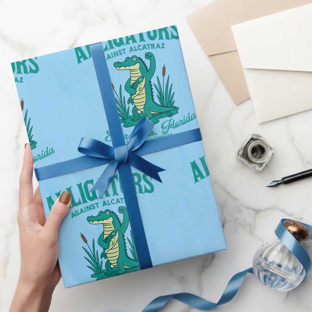 Alligators Against Alcatraz Wrapping Paper Roll Everglades Florida for Human Rights TS02 Light Blue Print Your Wear