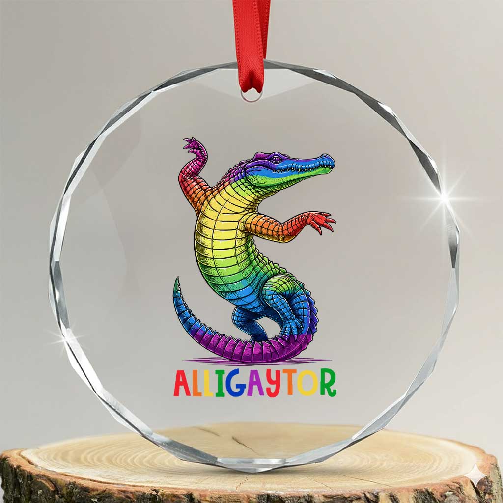 Alligaytor LGBTQ Pride Graphic Crystal Glass Ornament Queer Reptile Lovers