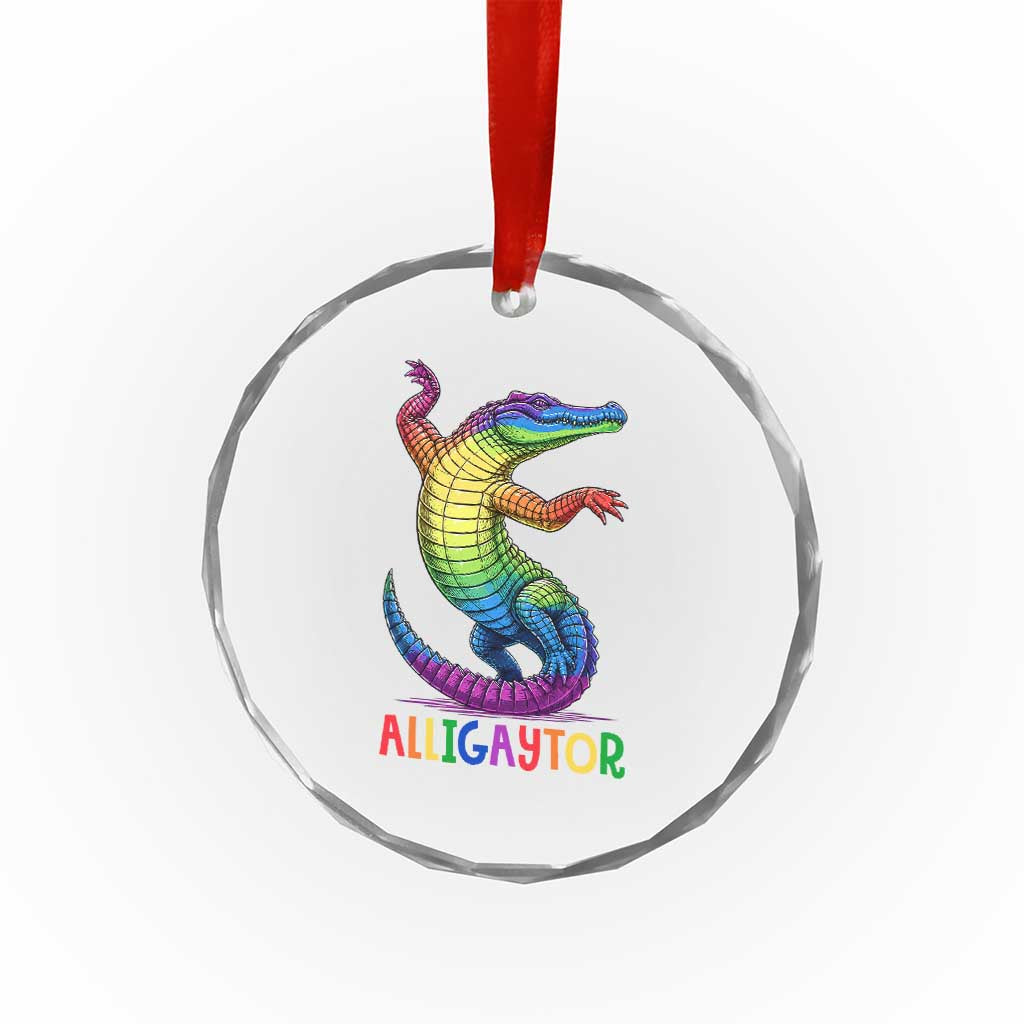 Alligaytor LGBTQ Pride Graphic Crystal Glass Ornament Queer Reptile Lovers