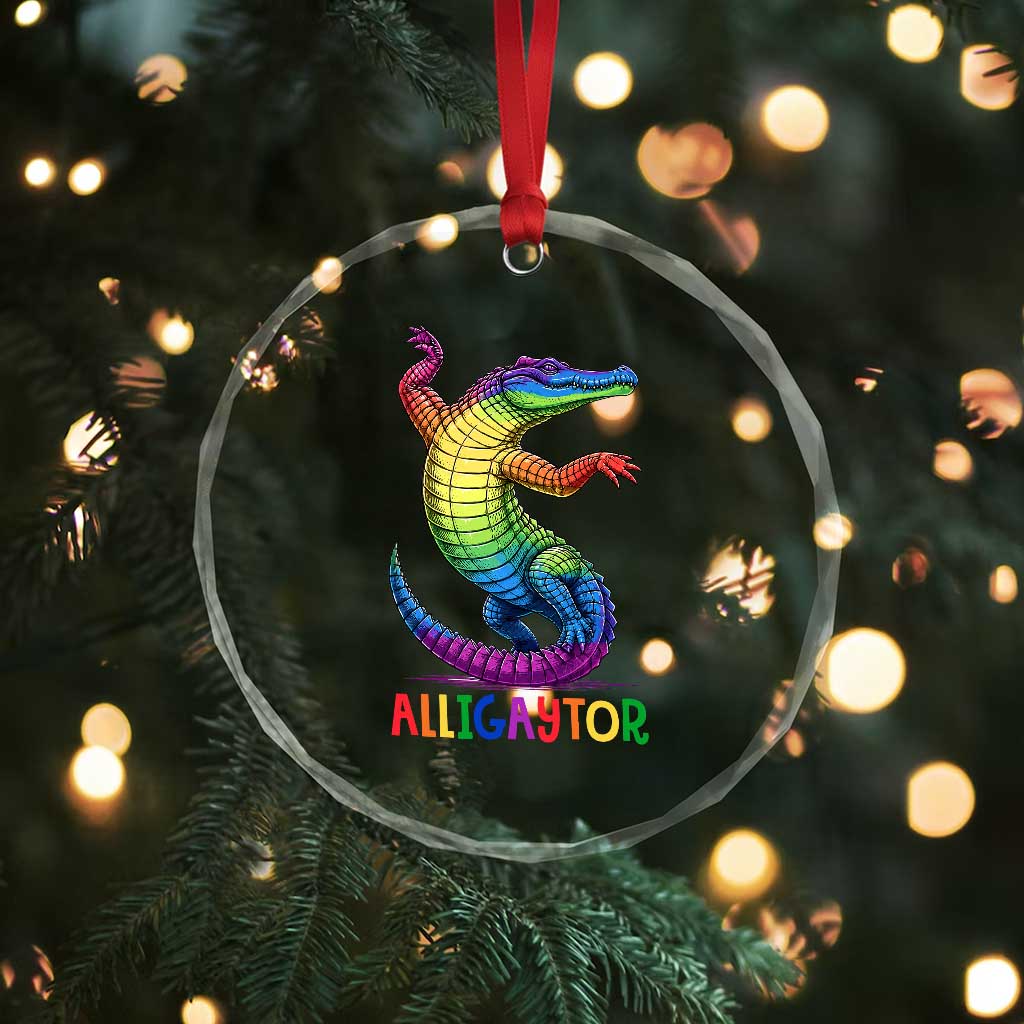 Alligaytor LGBTQ Pride Graphic Crystal Glass Ornament Queer Reptile Lovers