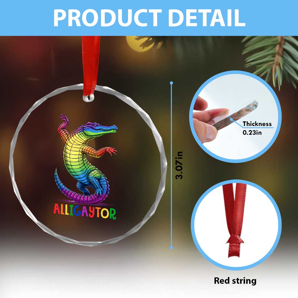 Alligaytor LGBTQ Pride Graphic Crystal Glass Ornament Queer Reptile Lovers