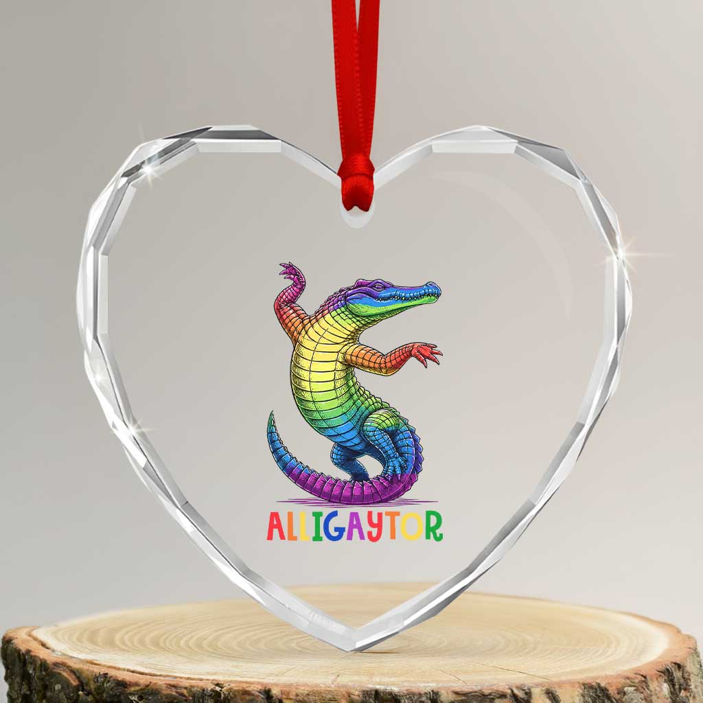 Alligaytor LGBTQ Pride Graphic Heart Crystal Glass Ornament Queer Reptile Lovers TS12 Transparent Glass 3'' Heart Print Your Wear