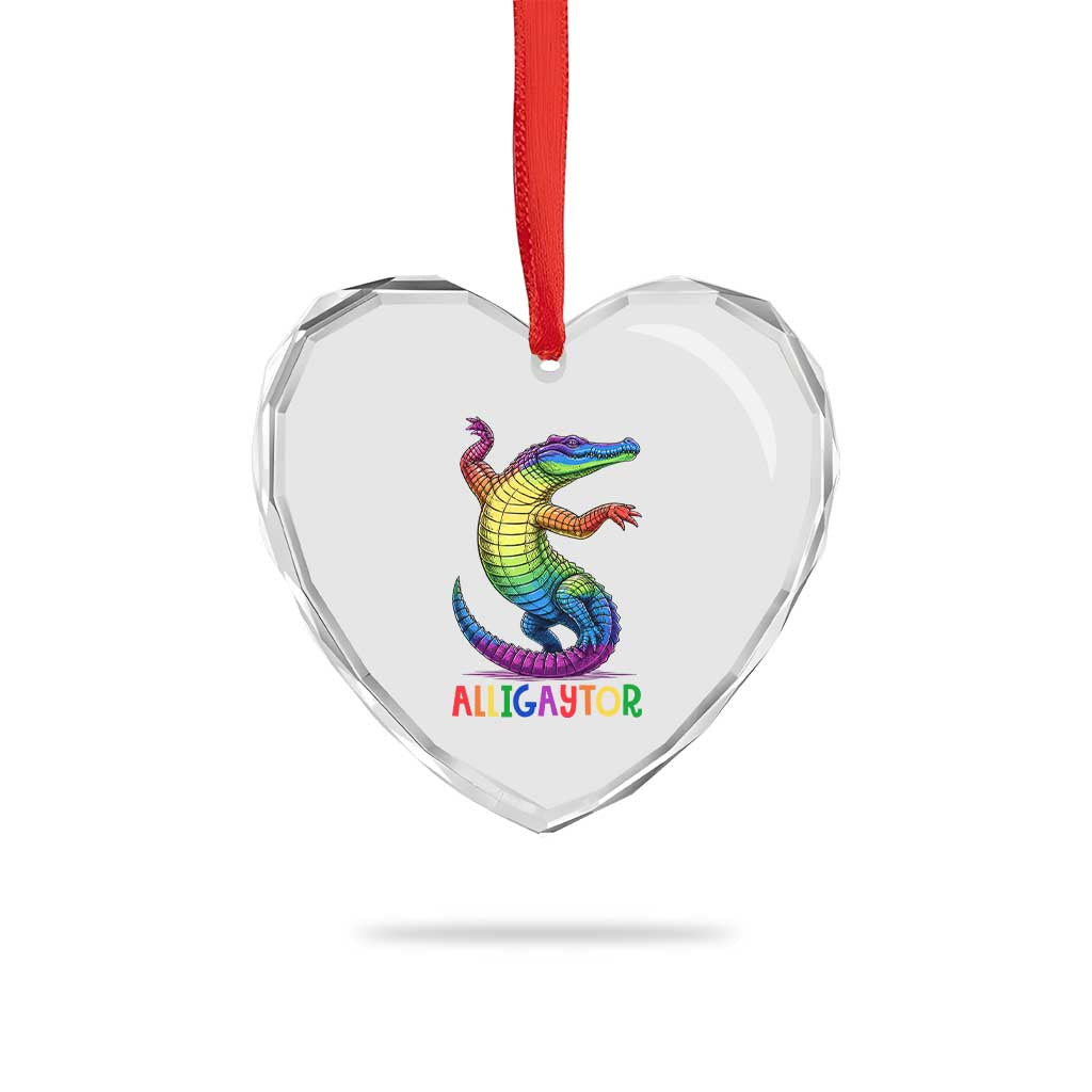 Alligaytor LGBTQ Pride Graphic Heart Crystal Glass Ornament Queer Reptile Lovers TS12 Print Your Wear