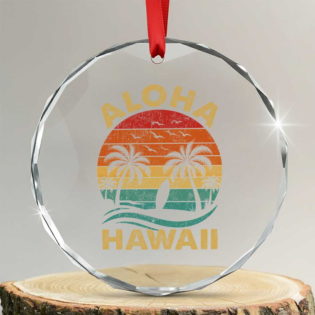 Aloha Hawaii Crystal Glass Ornament Retro Hawaiian Island Palm Beach Surfboard Surf TS10 Transparent Glass 3'' Circle Print Your Wear