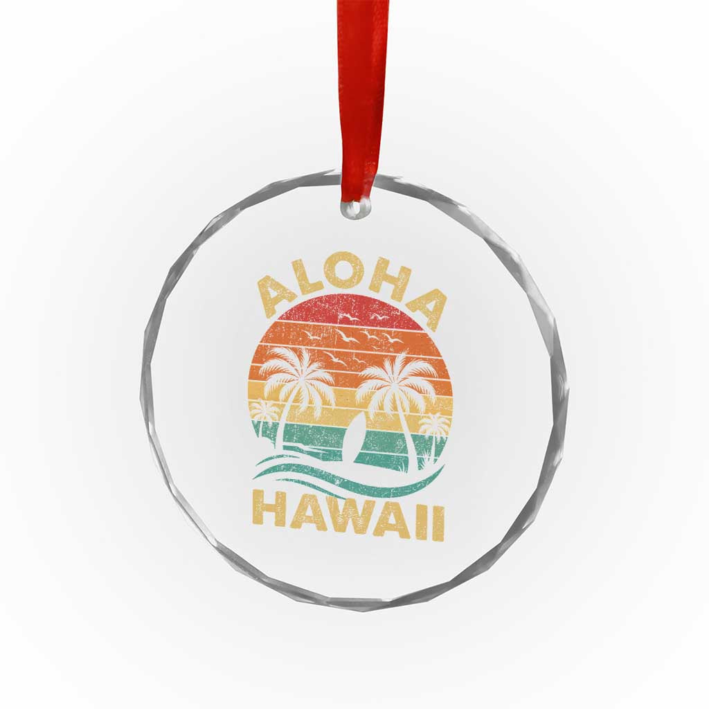 Aloha Hawaii Crystal Glass Ornament Retro Hawaiian Island Palm Beach Surfboard Surf TS10 Print Your Wear